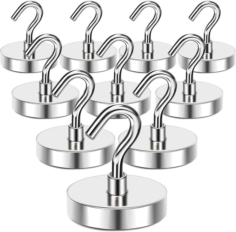 MIKEDE Magnetic Hooks Heavy Duty, 170LB+ Strong Neodymium Magnets with Hooks for Refrigerator, Large Magnetic Hooks with Epoxy Coating for Hanging, Home, Workplace - 10 Pack - Image 1